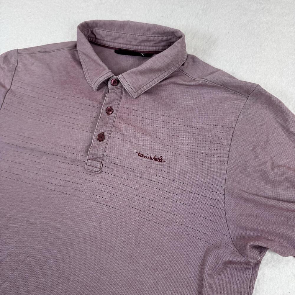 Travis Mathew Polo Shirt Mens Size M Purple Striped Pima Cotton Golf Stretch